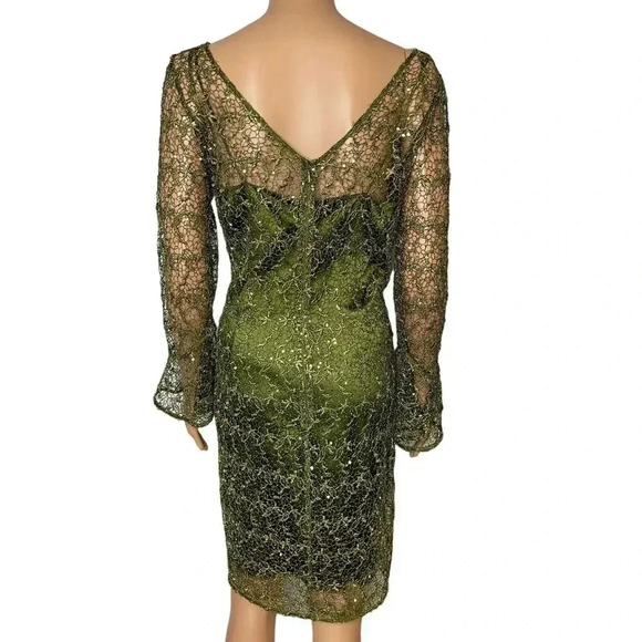 Kay Unger Olive Green sequined mini dress size 8 cocktail holiday - Picture 2 of 12